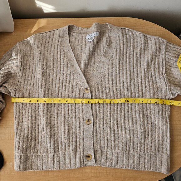 Elle Ribbed Button Front Cardigan Sweater Women’s M Beige Oatmeal Drop Shoulder - Picture 5 of 7